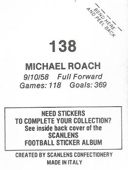 1984 Scanlens VFL Stickers #138 Michael Roach Back